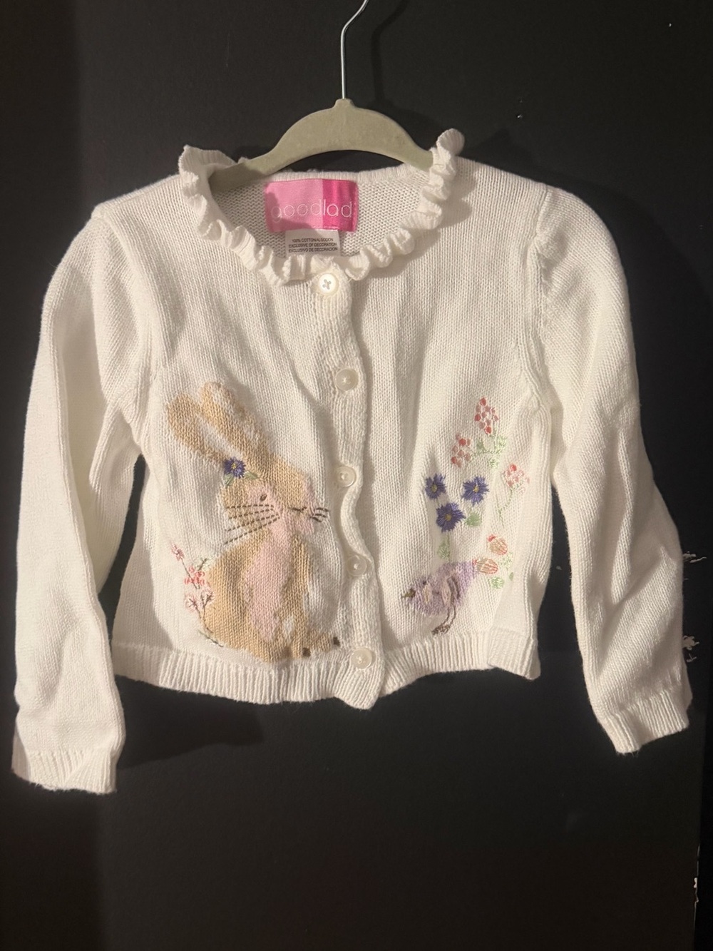 Good Lad White Knit Cardigan with Bunny and Floral Embroidery